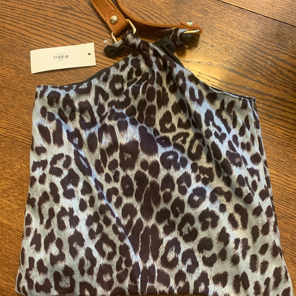Leopard Print Women's Bag with Tan Strap